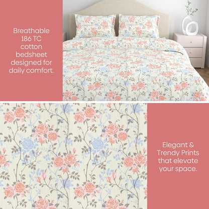 100% Combed Cotton 144 TC Double Flat Bedsheet Petalhaze