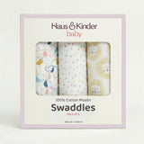 Jungle Collection 100% Cotton Soft Muslin Swaddles Wrap for Newborn Baby - Pack of 3, Multicolor