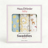 Wildlife wonder Collection 100% Cotton Muslin Swaddle Pack Of 3