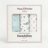 Oasis Collection 100% Cotton Muslin Swaddle Pack Of 3