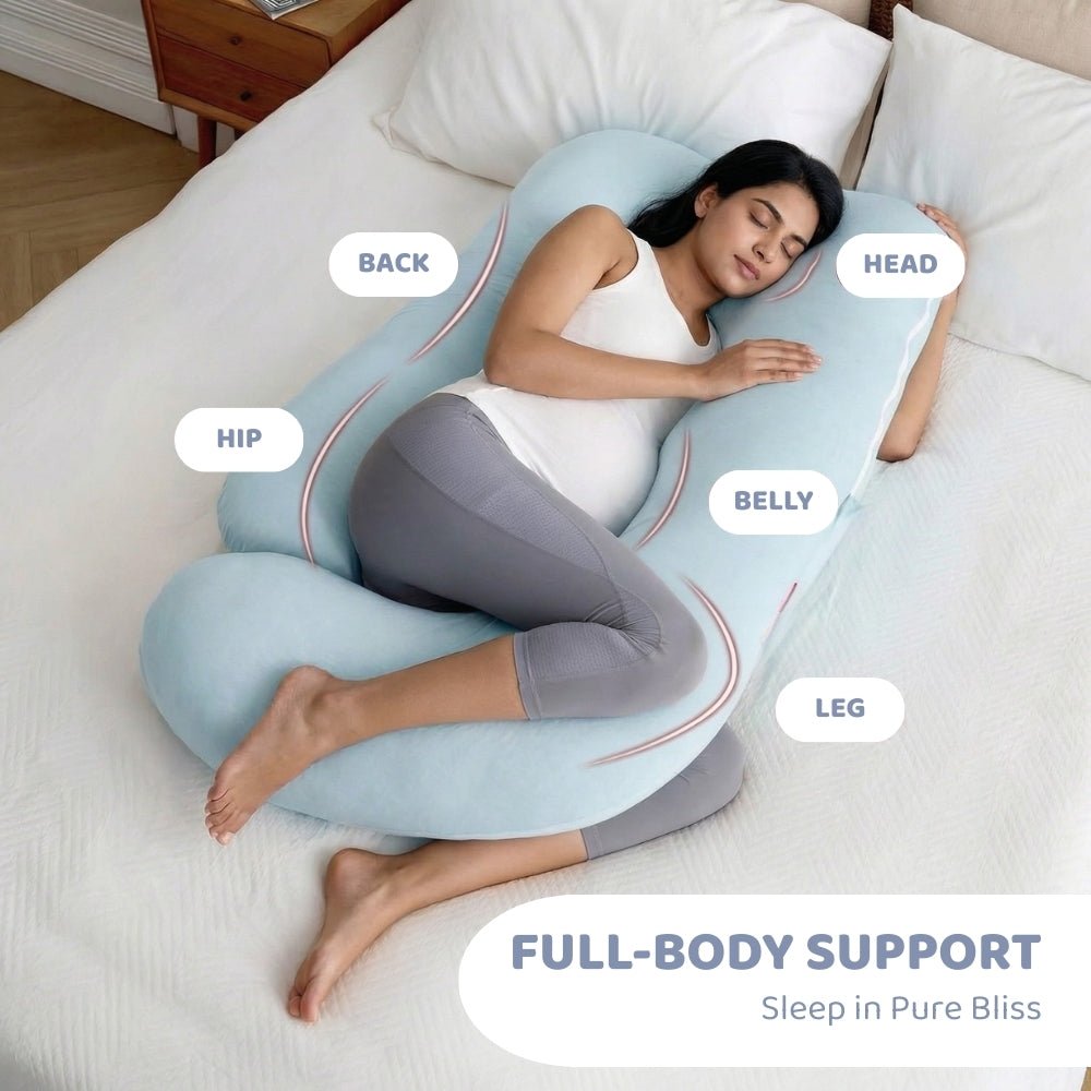 J-Shape Maternity Pillow With Cotton Cover- Blue - Feeding and Diapering | haus & kinder