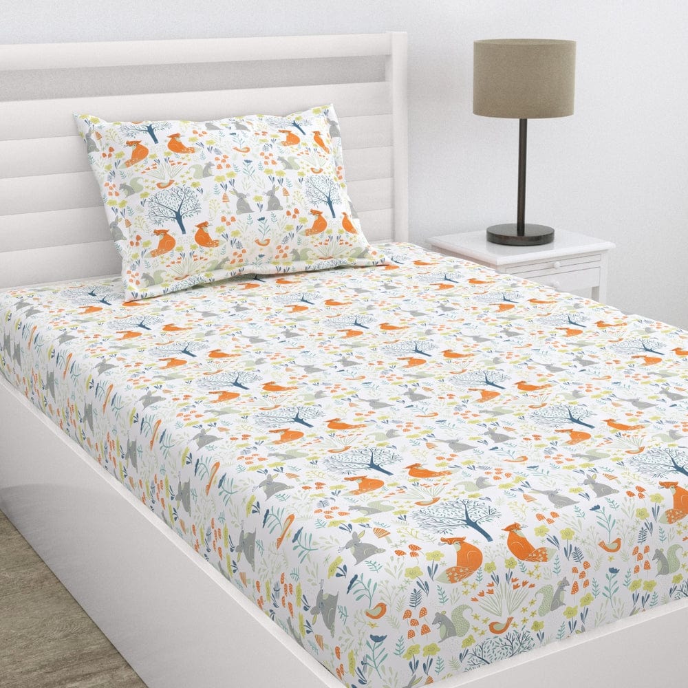 Percale 210 TC Single Flat Bedsheet-Cottage Core