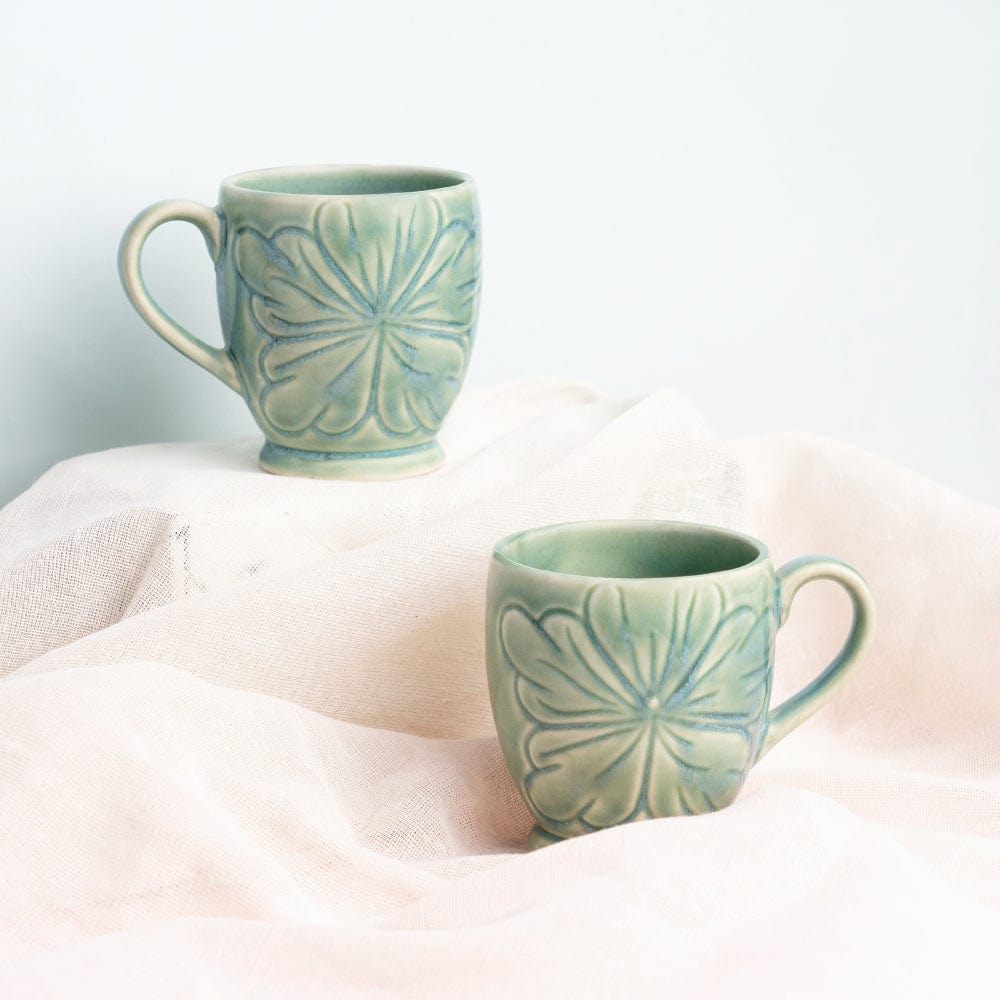 Floral Sage Ceramic Mug, Set of 2