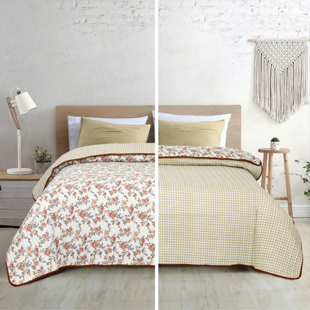 Digital Printed Ultra Soft Peach Finish Reversible Comforter, Rosewood Charm
