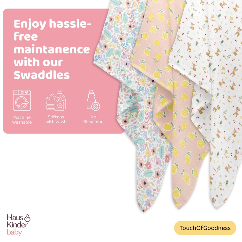 Citrus groove Collection 100% Cotton Muslin Swaddle Pack Of 3