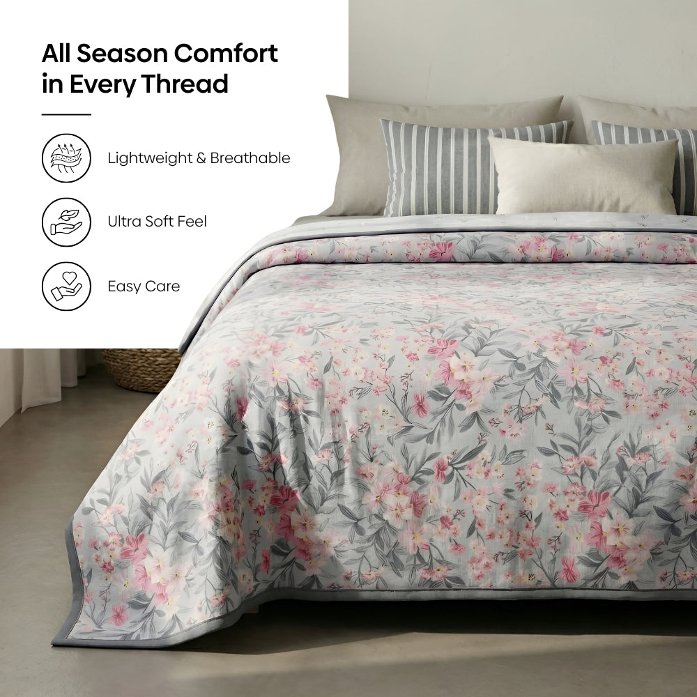 Moments 100% Cotton Reversible Double Dohar Set Of 1, Grey