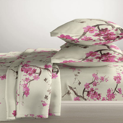 Floral Grace 100% Cotton Double Size Bedsheet, 186 TC, Eleganza Pink