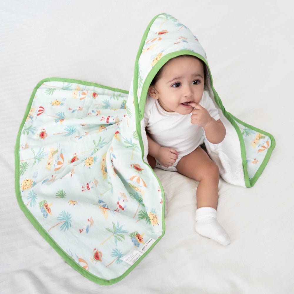 Cotton Muslin-Terry Hooded Towel ( Newborn - 12 Months) - Tropical Retreat