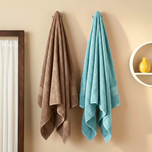 100% Cotton Harmony Combed Bath Towel- Pack Of 2  (Coastal Blue, Taupe)