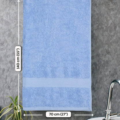 Bath Towel Set of 2, 100% Cotton, Skyblue & Navy