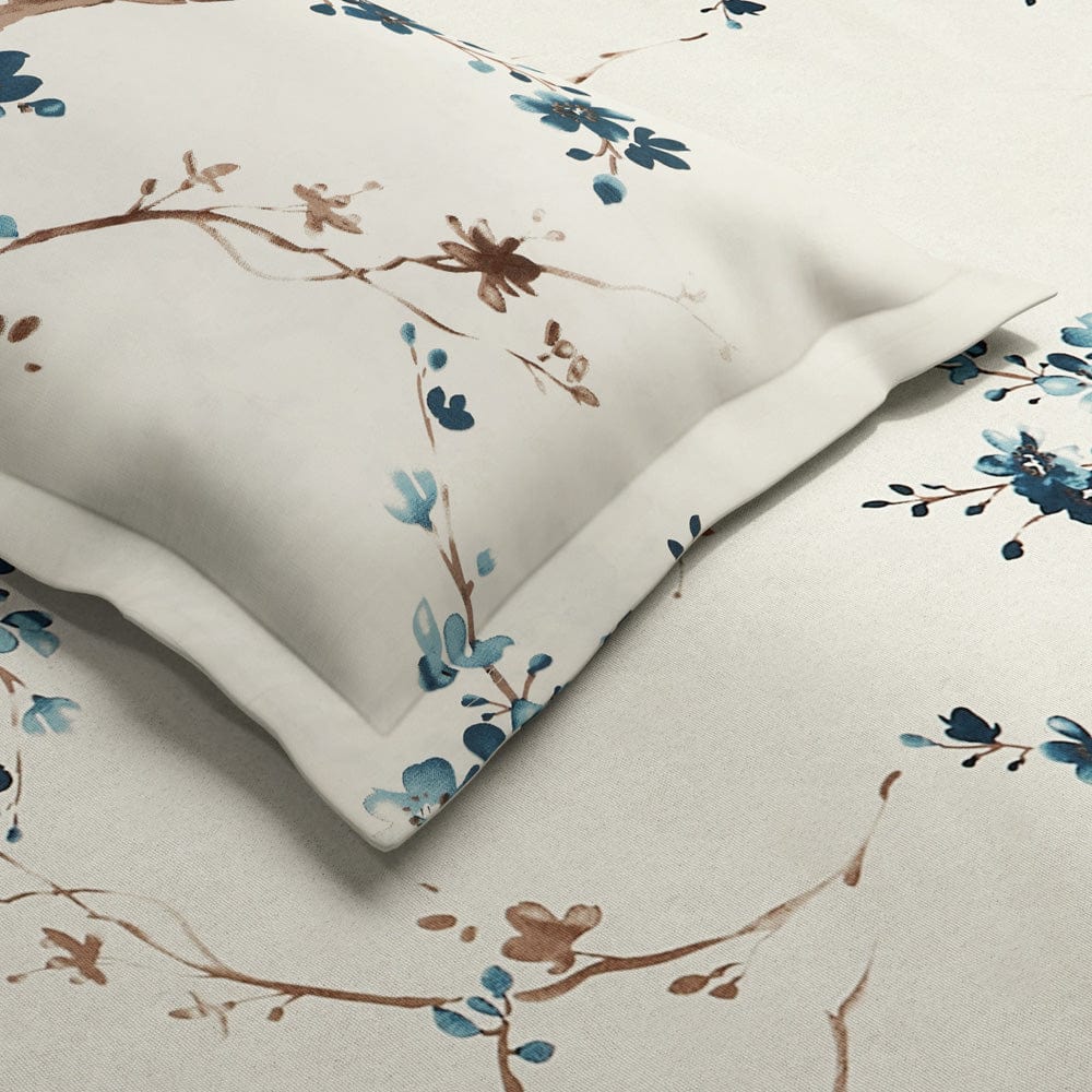 Floral Grace, 100% Cotton Double Size Bedsheet, 186 TC, Blue
