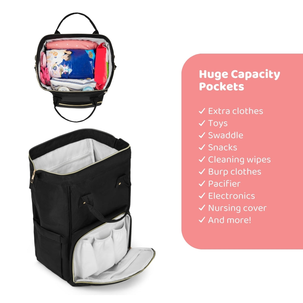 Chic Diaper Bag Backpack  (Capacity - 20L) , Black