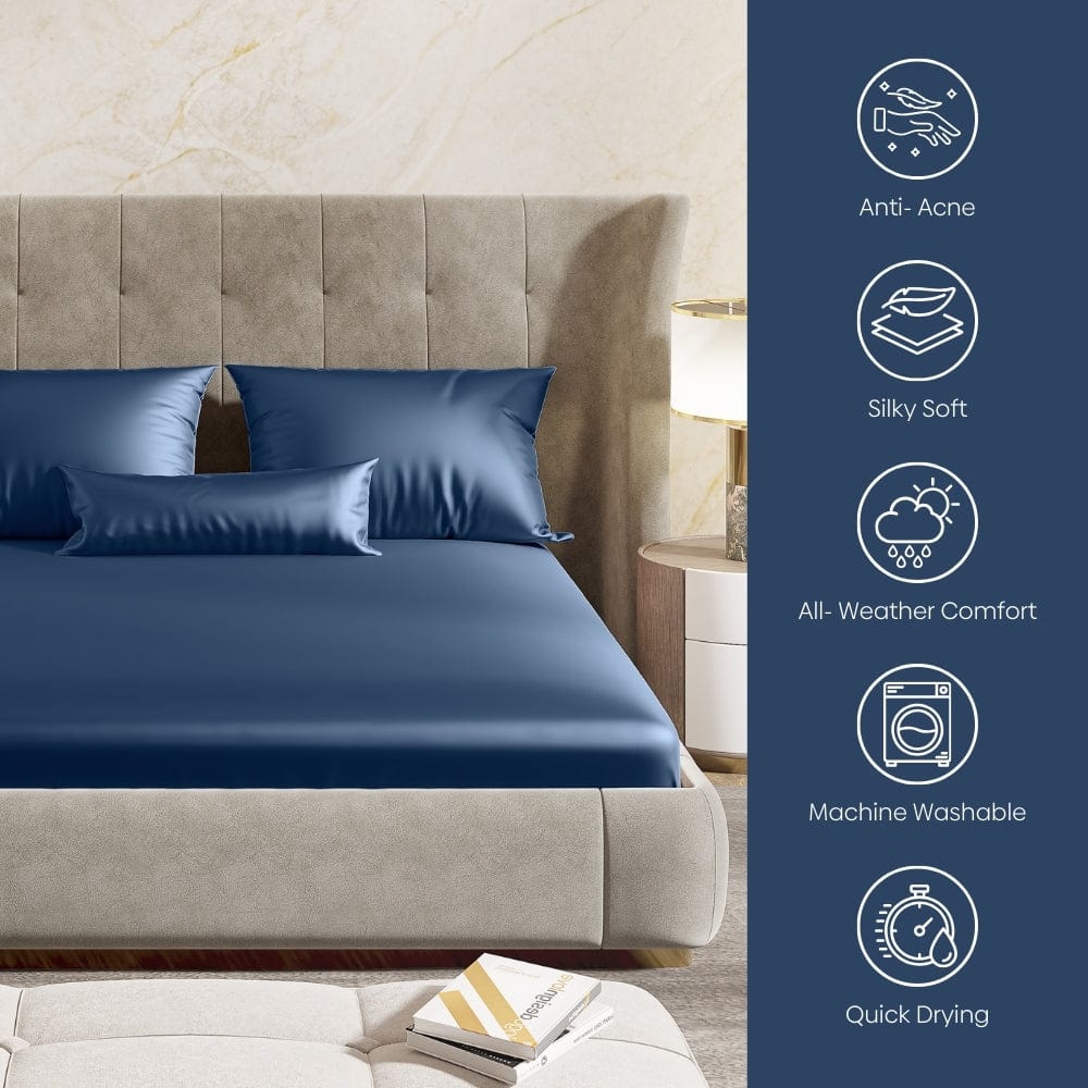 Satin Royale Deep Ocean Blue 300TC Satin Double Bedsheet