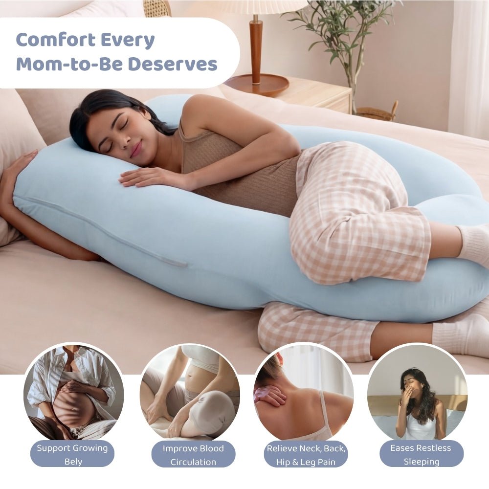 J-Shape Maternity Pillow With Cotton Cover- Blue - Feeding and Diapering | haus & kinder