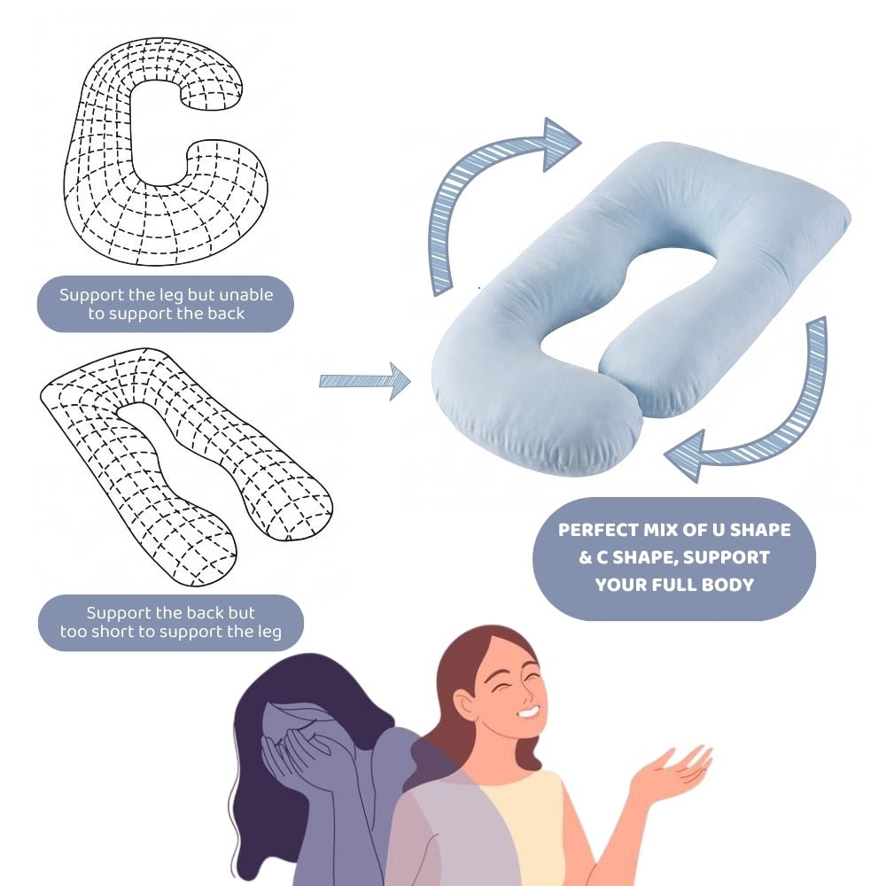 J-Shape Maternity Pillow With Cotton Cover- Blue - Feeding and Diapering | haus & kinder