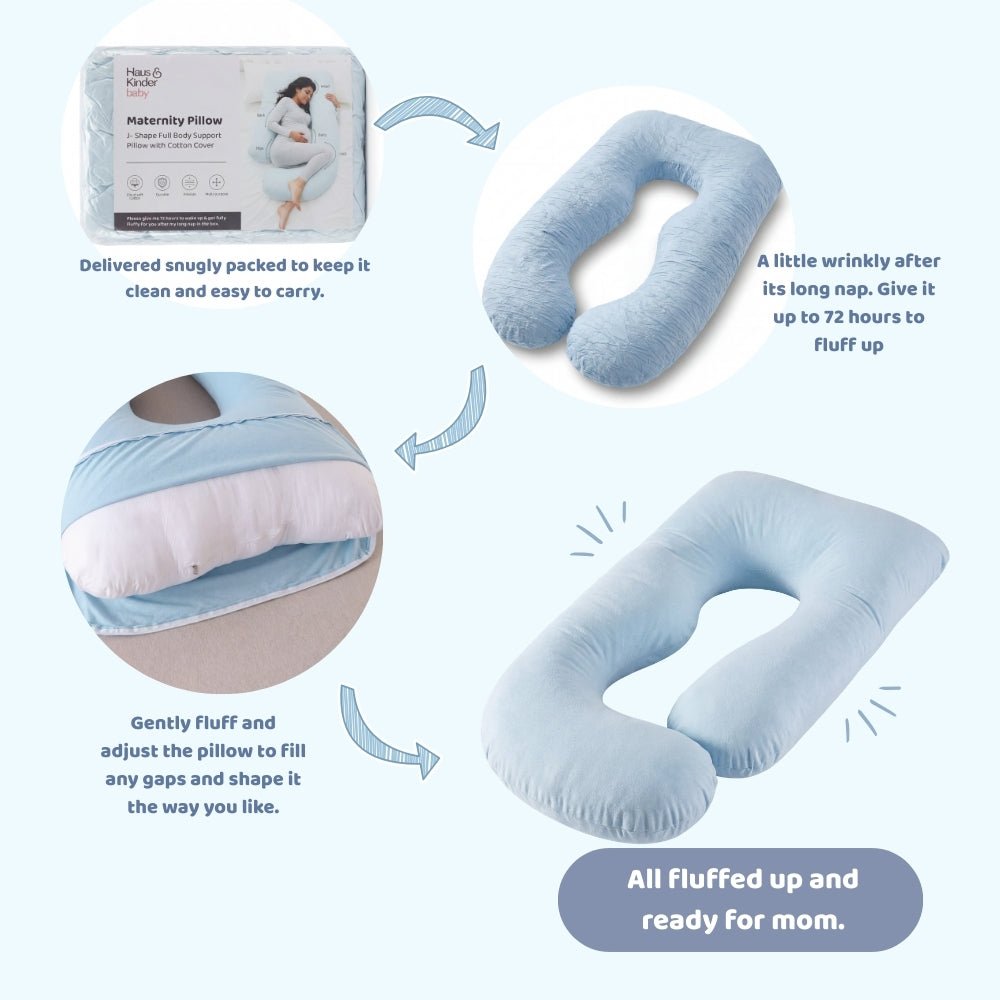 J-Shape Maternity Pillow With Cotton Cover- Blue - Feeding and Diapering | haus & kinder