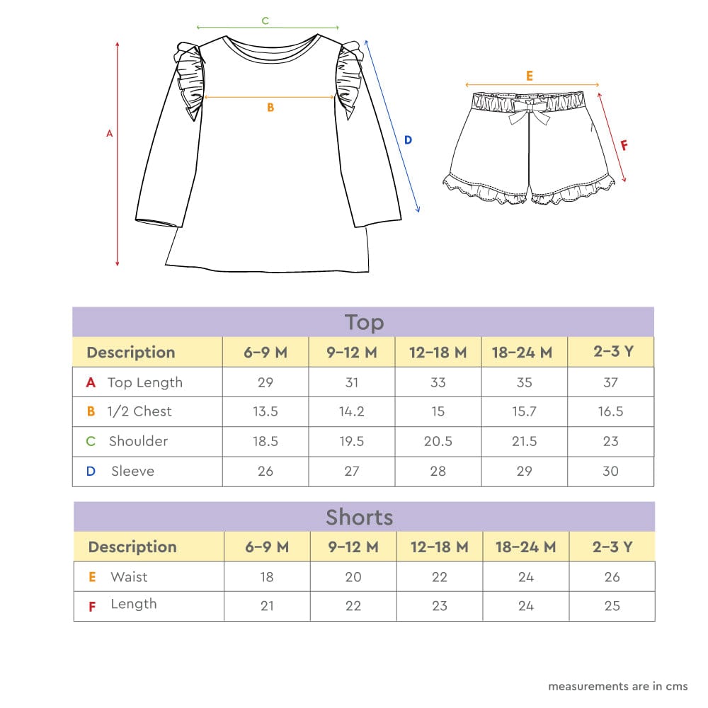 100% Cotton Full Sleeve Girl Top & Shorts Off, white - Blue