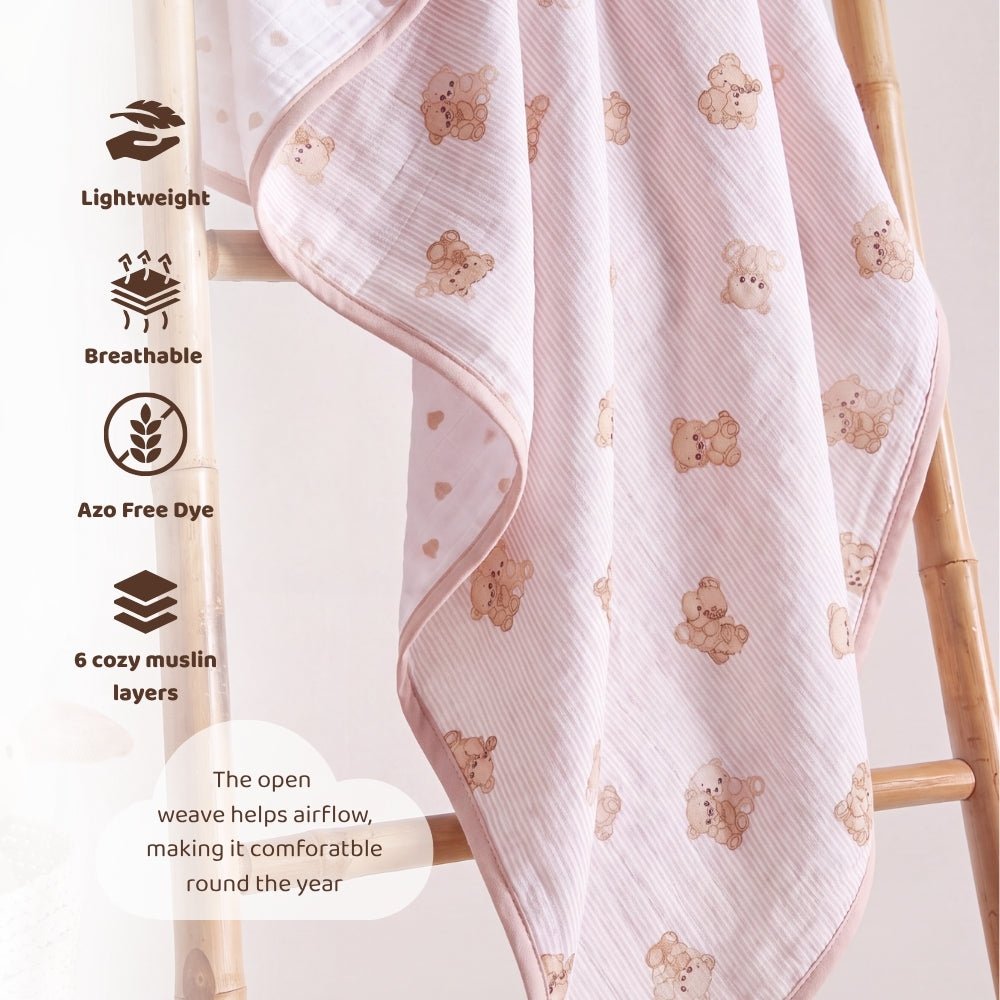 Twin Teddy 3-Layer Reversible Muslin Baby Blanket - Swaddles and Blankets | haus & kinder