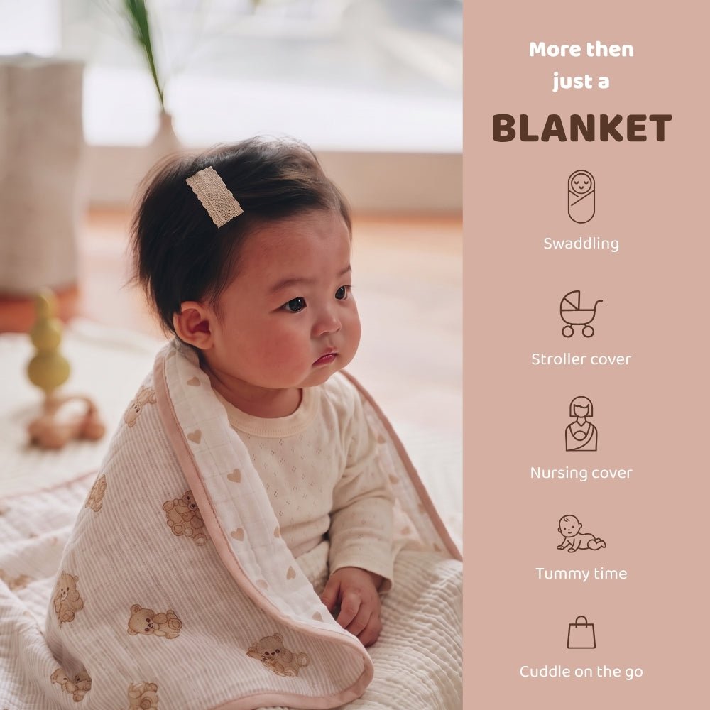 Twin Teddy 3-Layer Reversible Muslin Baby Blanket - Swaddles and Blankets | haus & kinder
