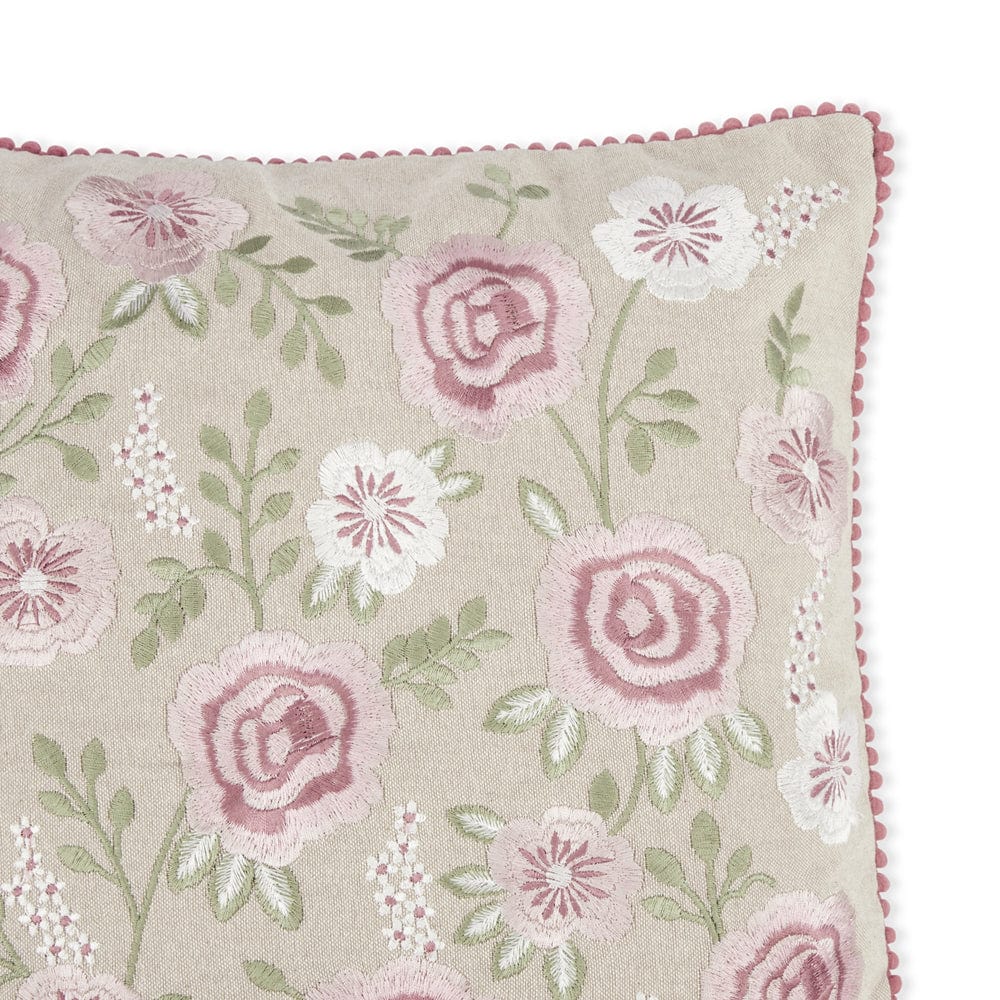 Embroidered Decorative Cushion Cover, Radiant Rose