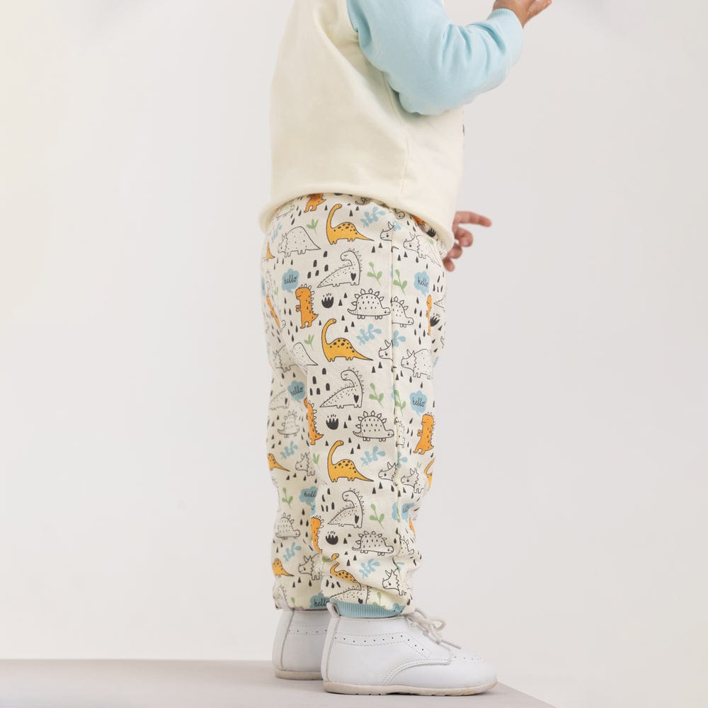 100% Cotton Full Length Boy Joggers, Off white