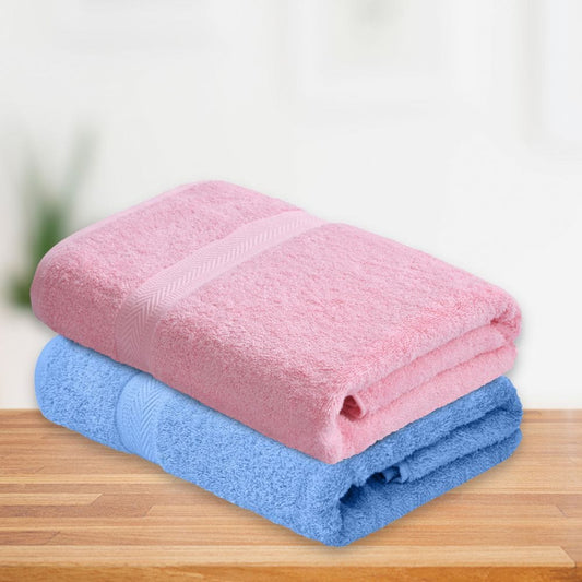 Bath Towel Set of 2, 100% Cotton, Pink & Skyblue