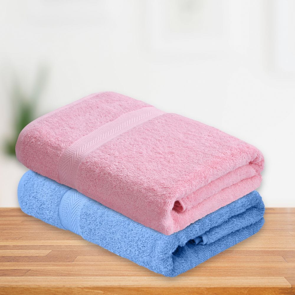 haus & kinder 100% Cotton 2 Piece Bath Towel Set Highly Absorbent Quick Dry  for Beach Gym Pool 500 GSM (Pink & Olive)