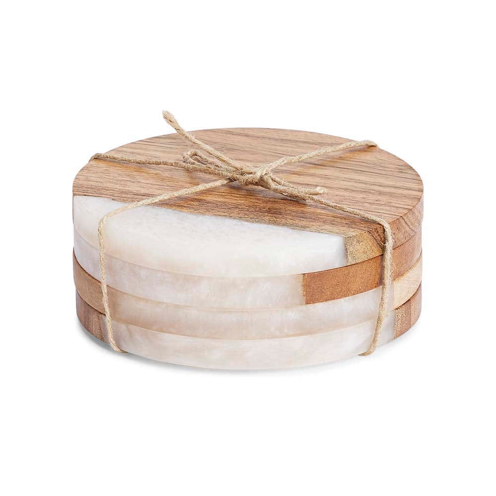 Timber & Resin Round coaster set of 4, White & Natural