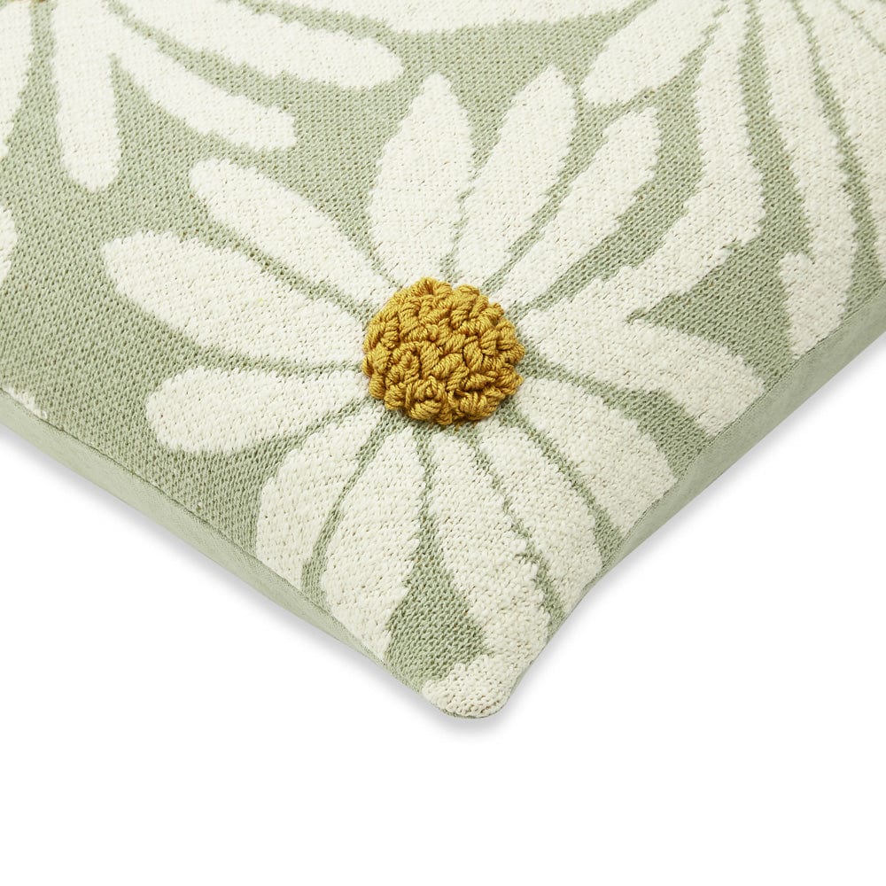 Knitted Embroidered Decorative Cushion Cover, Big Flower Mint