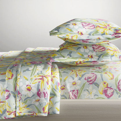 Tulip Meadow, 100% Cotton Double Size Bedsheet, 186 TC