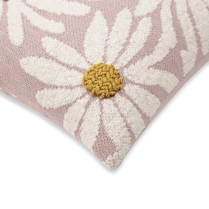 Knitted Embroidered Decorative Cushion Cover, Big Flower Pink