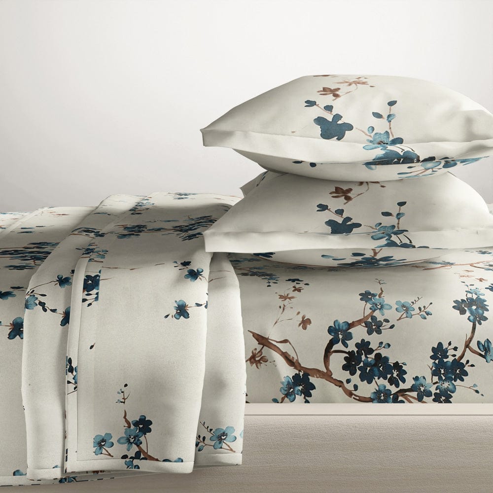 Floral Grace, 100% Cotton Double Size Bedsheet, 186 TC, Blue