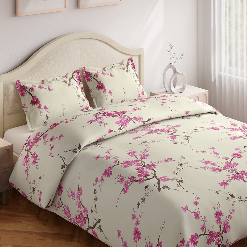 Floral Grace 100% Cotton Double Size Bedsheet, 186 TC, Eleganza Pink