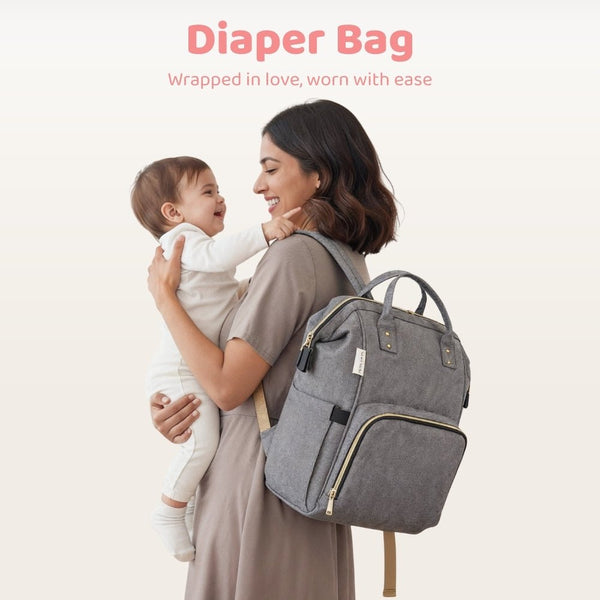Grey Chic Diaper Bag Backpack (Capacity - 20L) - Diaper Bag | haus & kinder