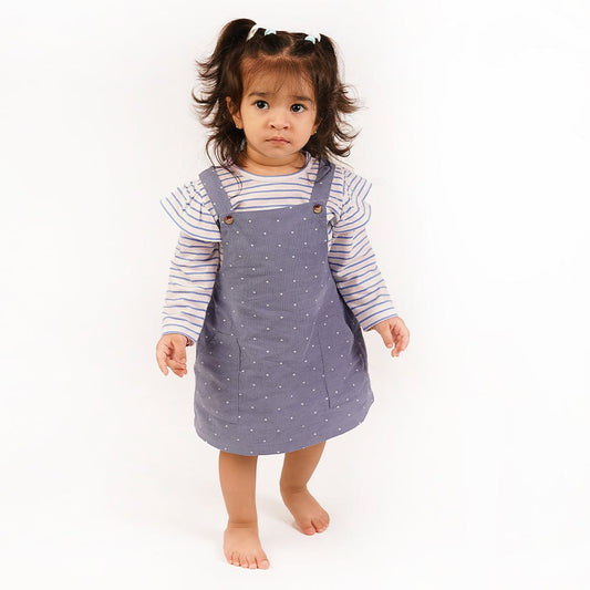Girl Frock with Tshirt, White-Blue 6-24 Months