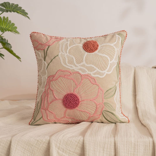 Embroidered Decorative Cushion Cover, Outline Floral