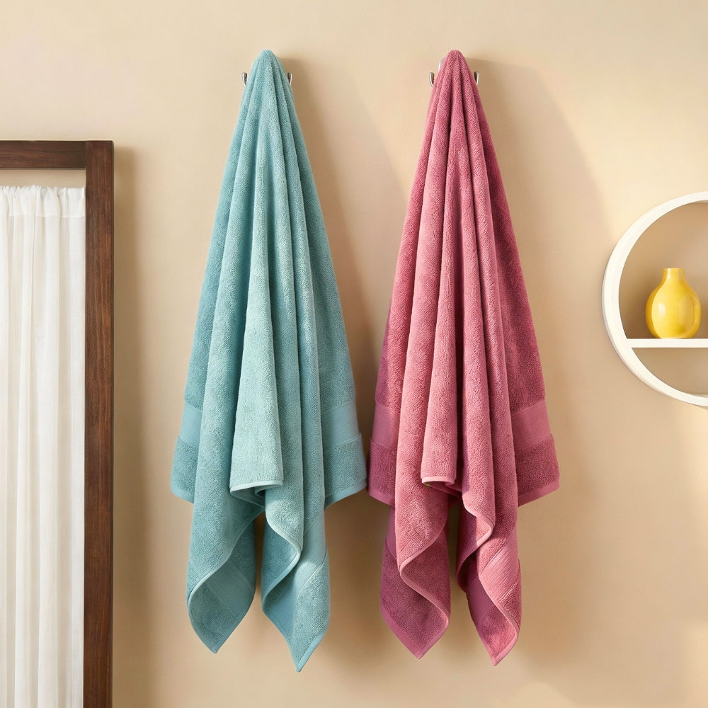 100% Cotton Harmony Combed Bath Towel Pack Of 2 - (Cameo Pink, Coastal Blue)