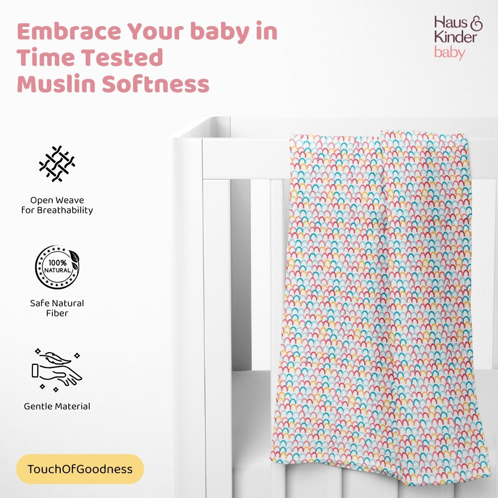 Rainbow Collection 100% Cotton Soft Muslin Swaddles Wrap for Newborn Baby - Pack of 3, Multicolor