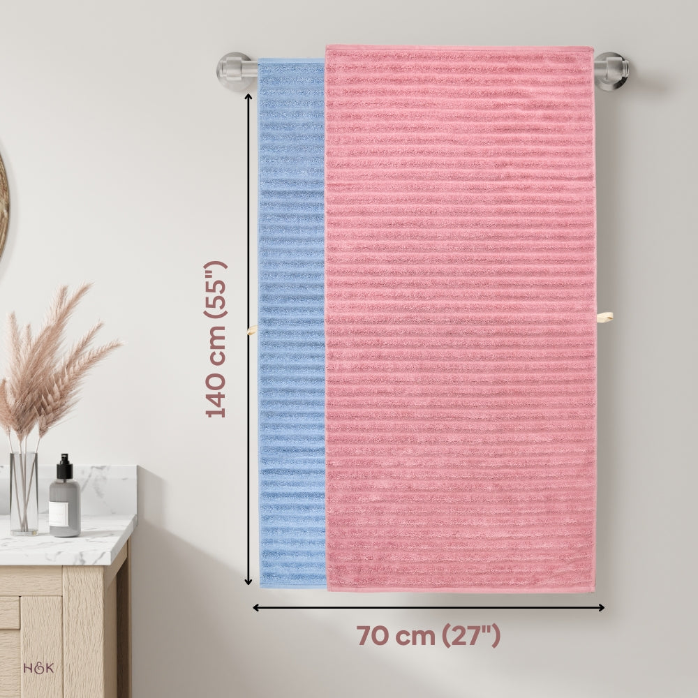 100% Cotton Allure Zero Twist Bath Towel- Pack Of 2 (Dusty Blue, Dusty Rose)