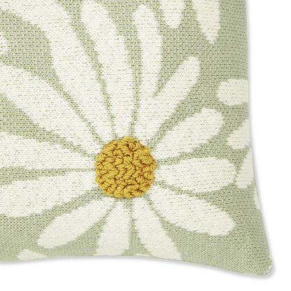 Knitted Embroidered Decorative Cushion Cover, Big Flower Mint