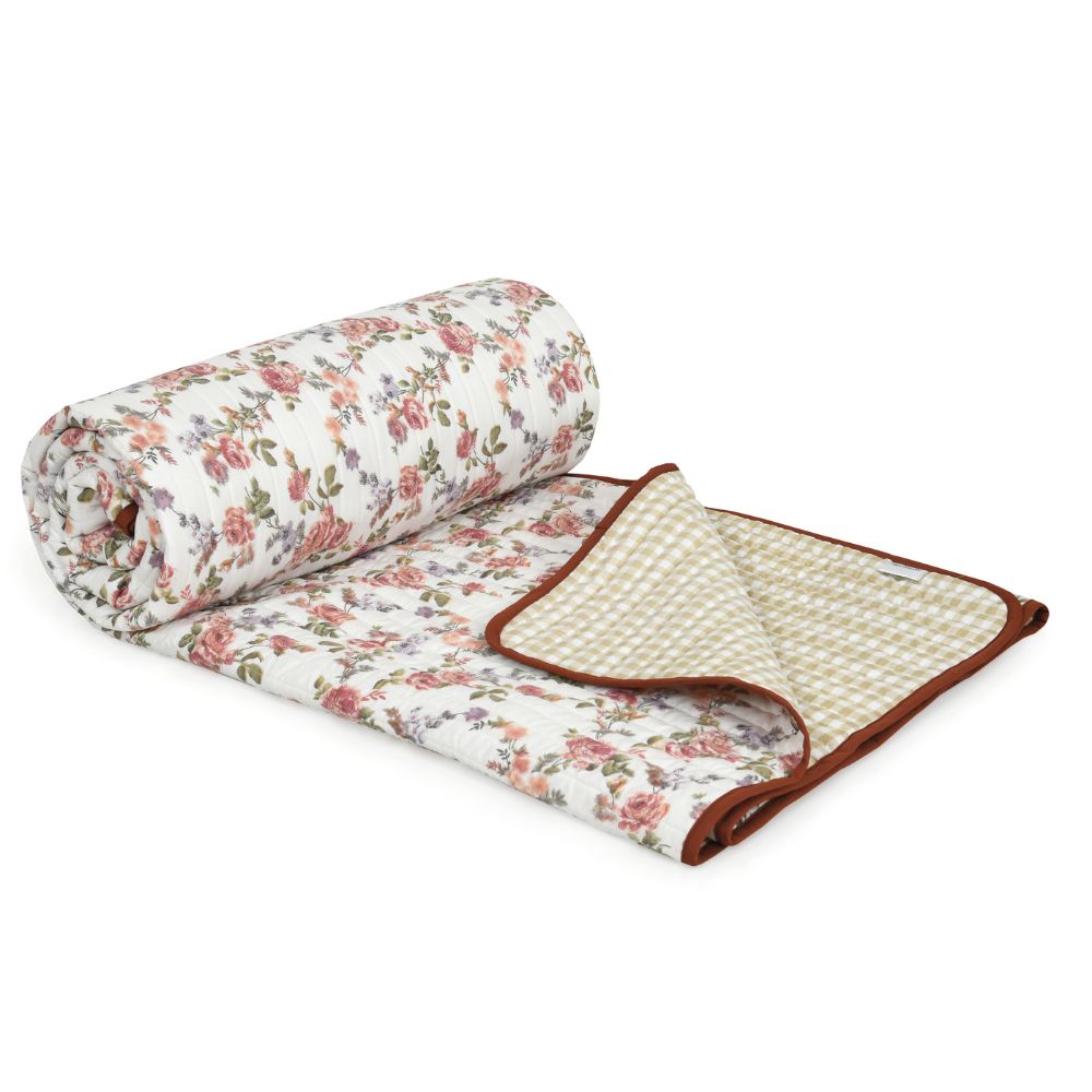 Digital Printed Ultra Soft Peach Finish Reversible Comforter, Rosewood Charm