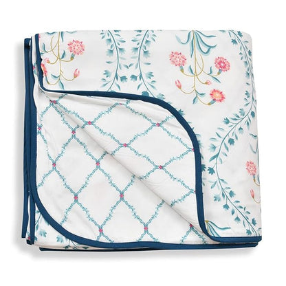 Pink Blossom 100% Cotton Single/Double Size Reversible AC Blanket - Pink & Blue