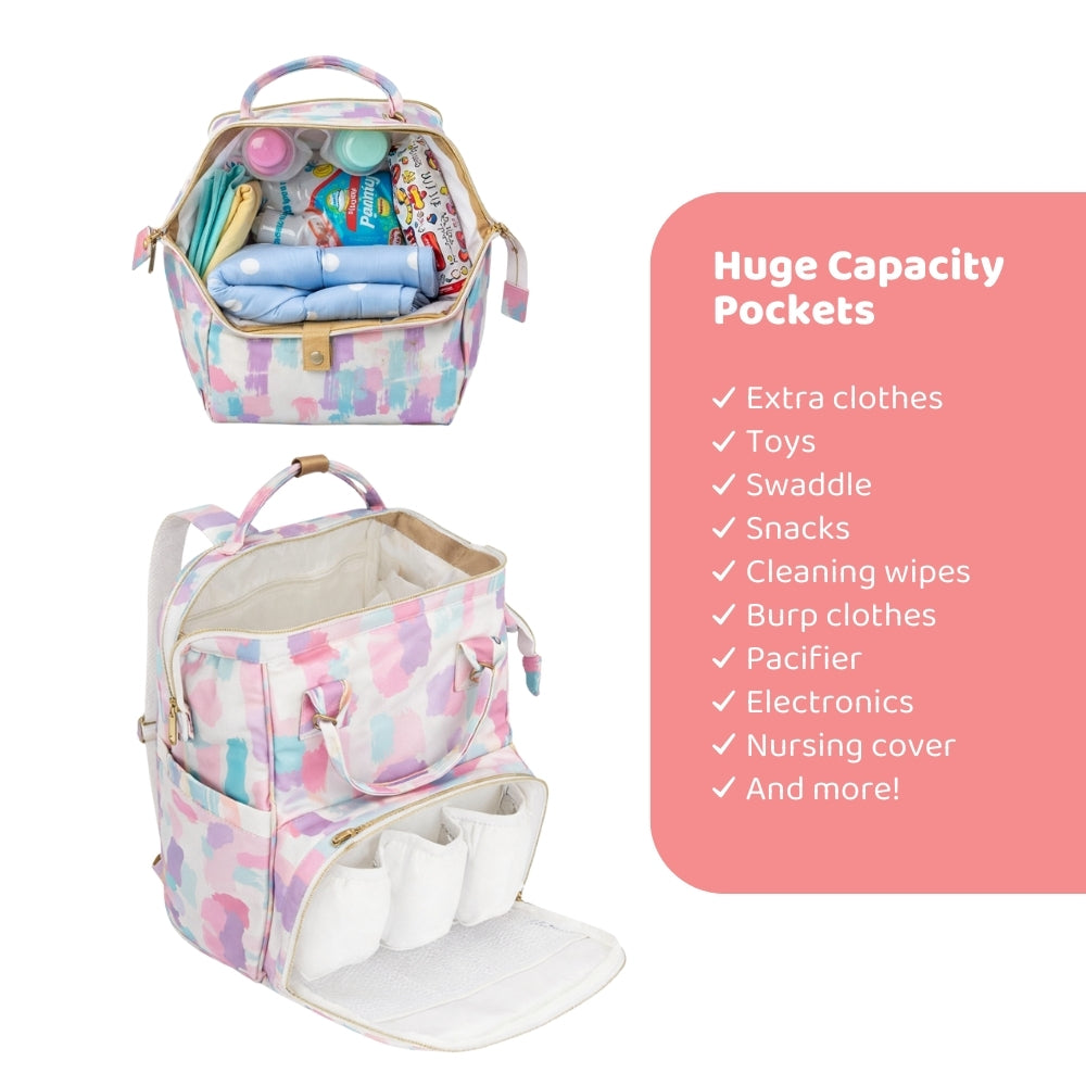 Art on Canvas - Chic Diaper Bag Backpack for New Moms, Color Splash