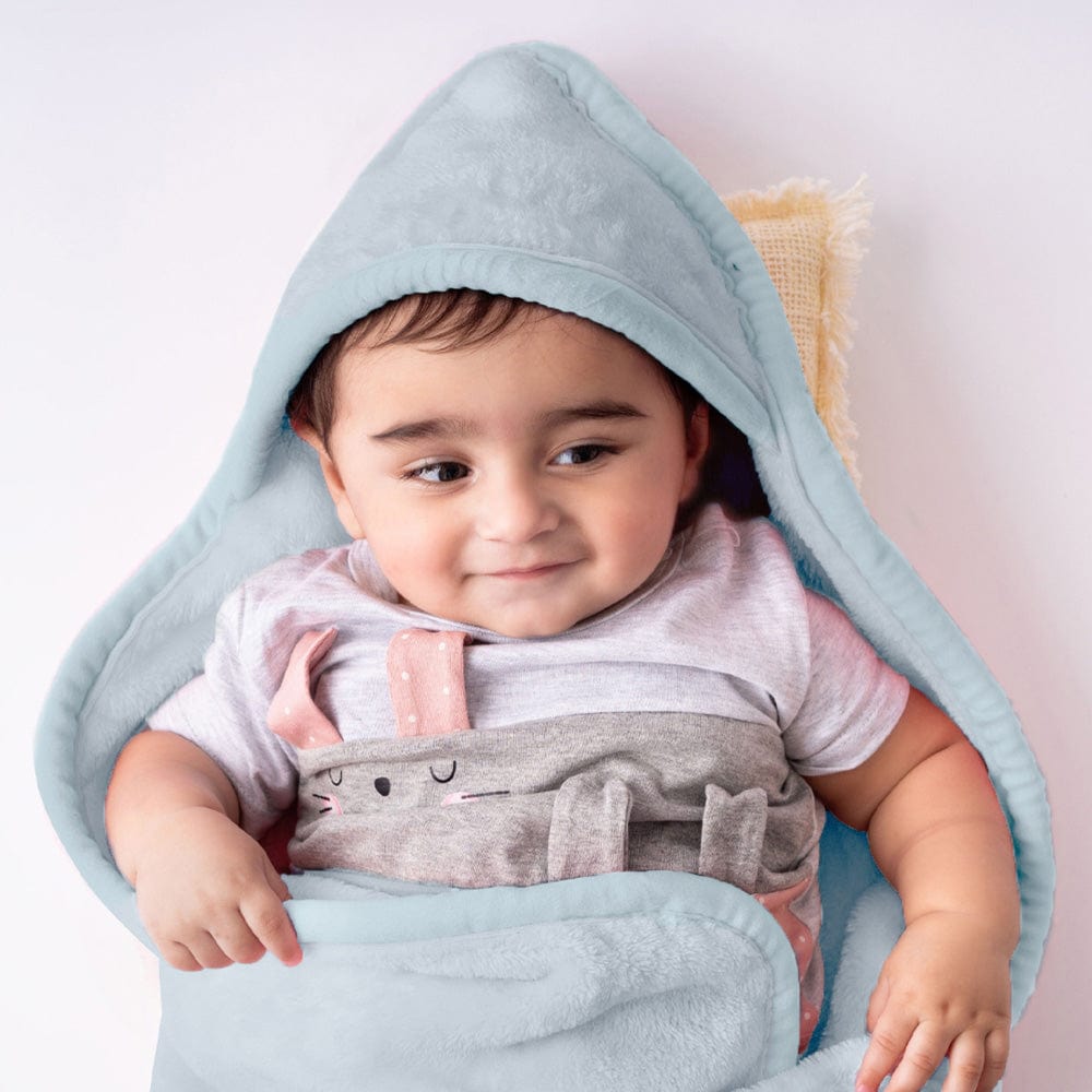 Super Soft Plush Baby hooded Flannel Blanket, Sky Blue