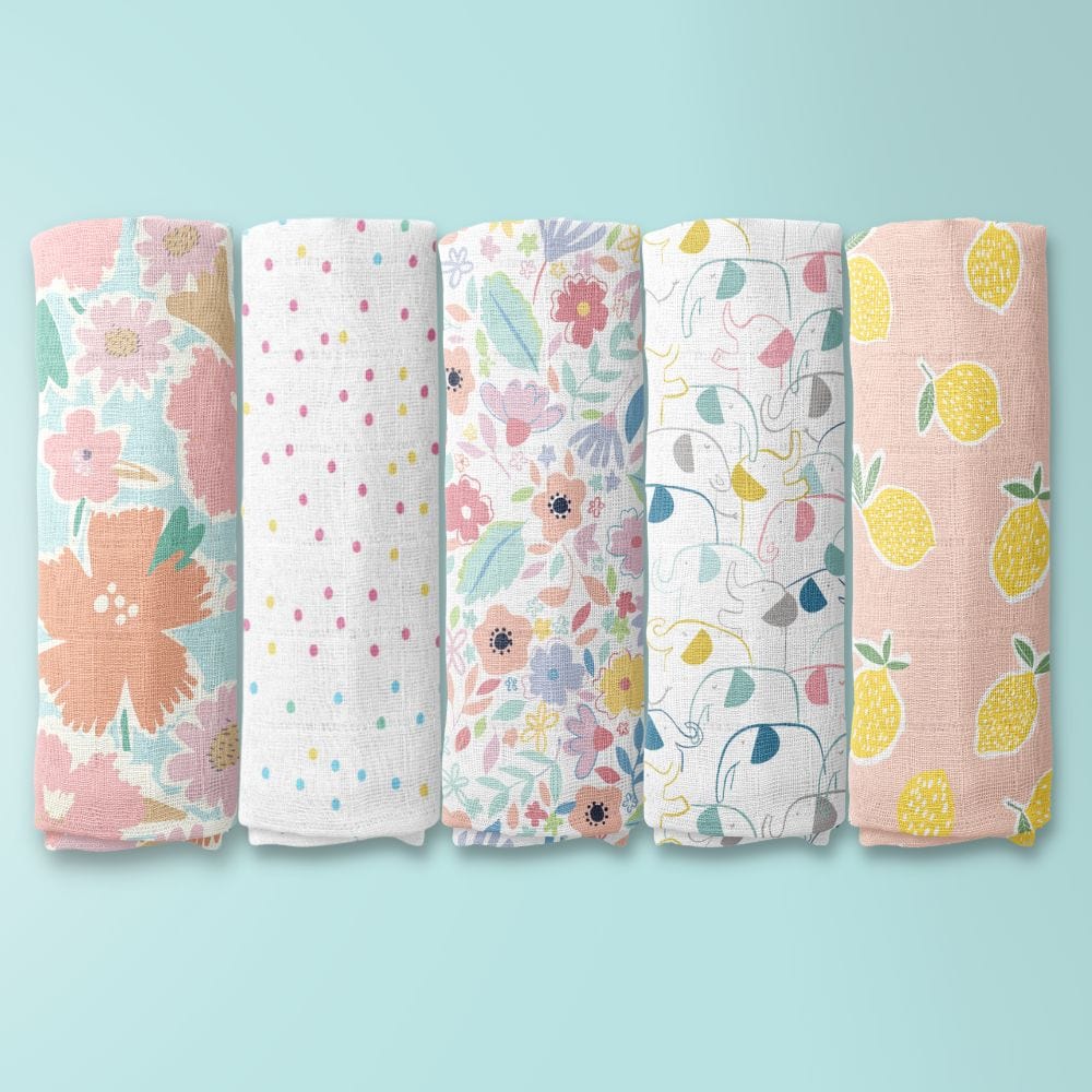 Eleflora Collection 100% Cotton Muslin Swaddle Pack Of  5