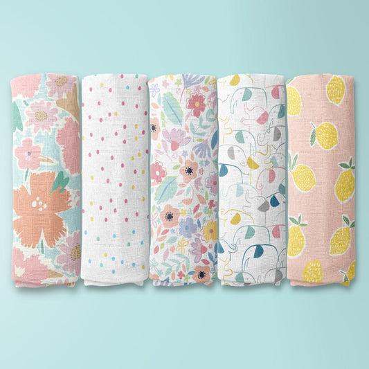 Eleflora Collection 100% Cotton Muslin Swaddle Pack Of  5