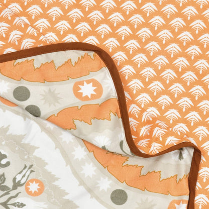 Digital Printed Ultra Soft Peach Finish Reversible Dohar, Taupe Trellis