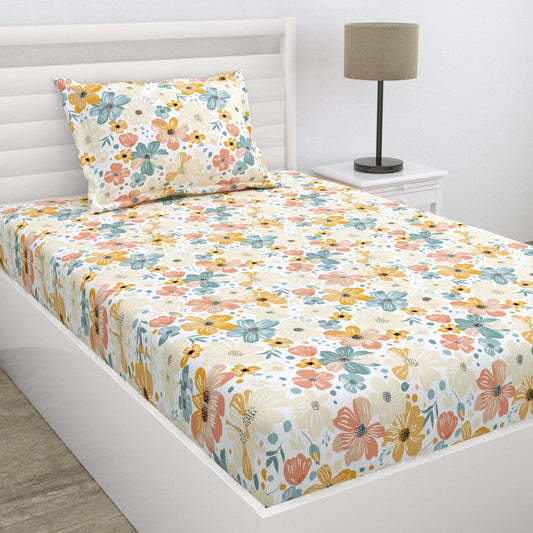 Hawaiian Petals 100% Cotton Single Bedsheet, 144 TC