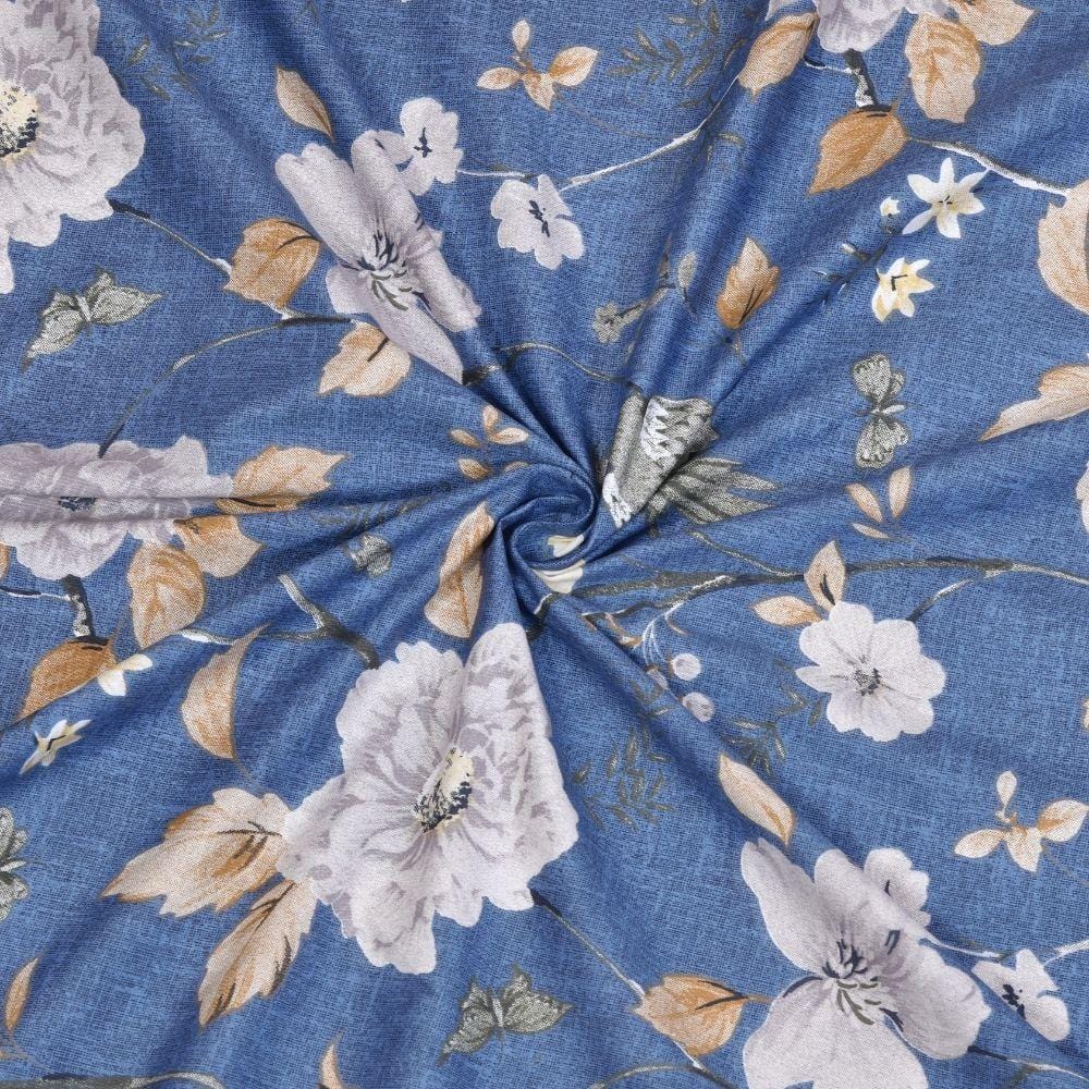 Floral Fantasy, 100% Cotton King Size Bedsheet, 186 TC, Blue