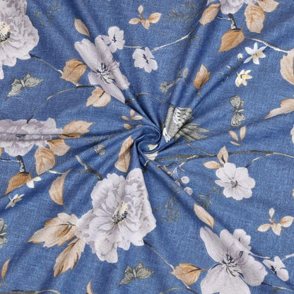 Floral Fantasy, 100% Cotton King Size Bedsheet, 186 TC, Blue